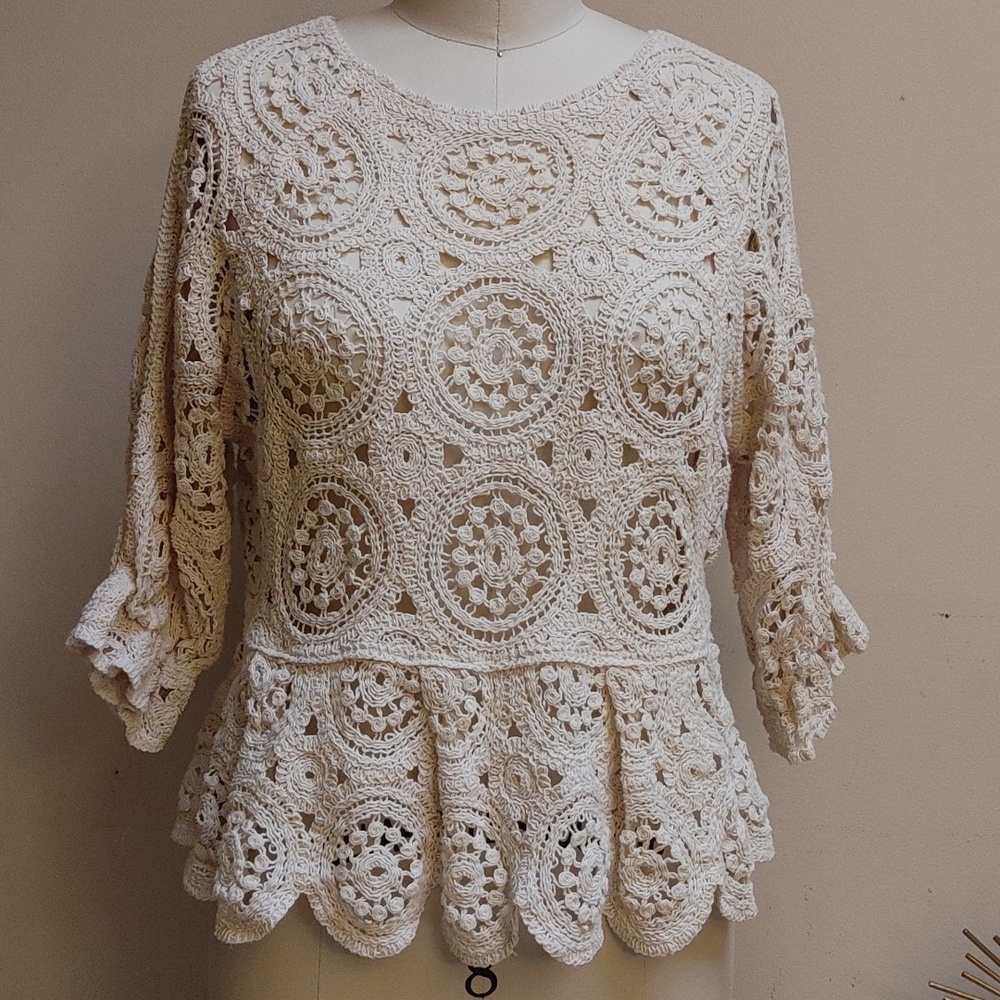 Solitaire Cream Crocheted Top 100% Cotton Size S